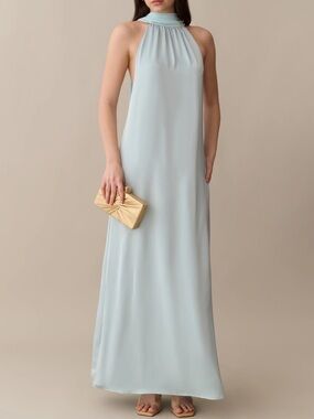 Halter-Neck Maxi Dress in Pale Blue